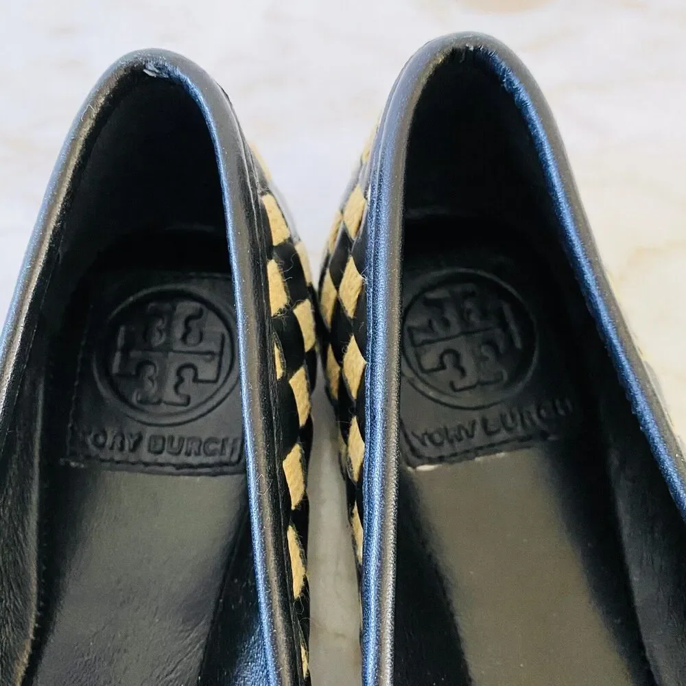 TORY BURCH Black Yellow Woven Ballerina Flats Bow Accent - US 7.5